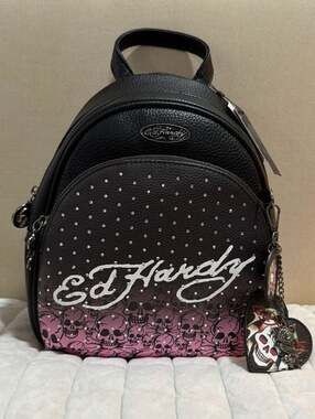 New with Tags*Ed Hardy* Mini Backpack with Rhinestones and Heart Charm